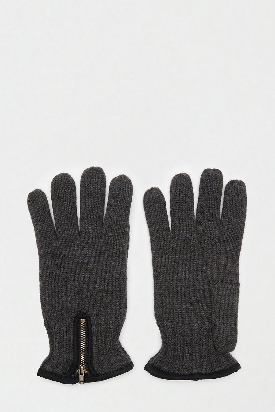Zip Detail Knitted Gloves