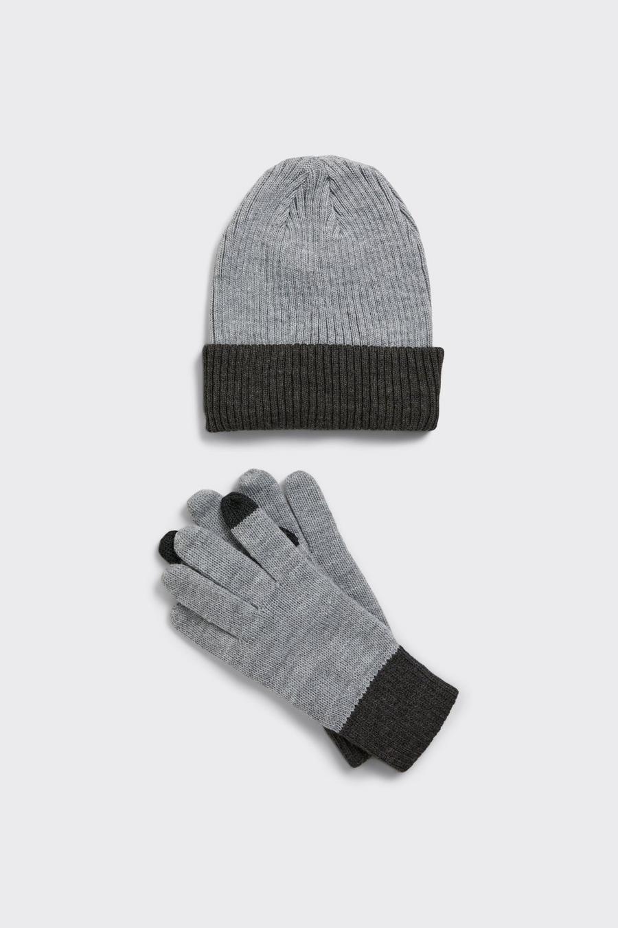 Contrast Cuff Gloves And Beanie Set
