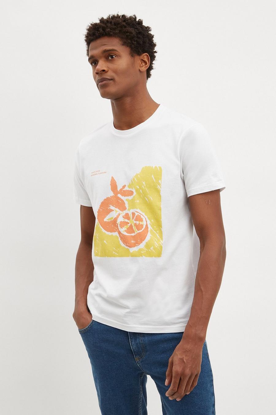 White Relaxed Orange Print T-shirt