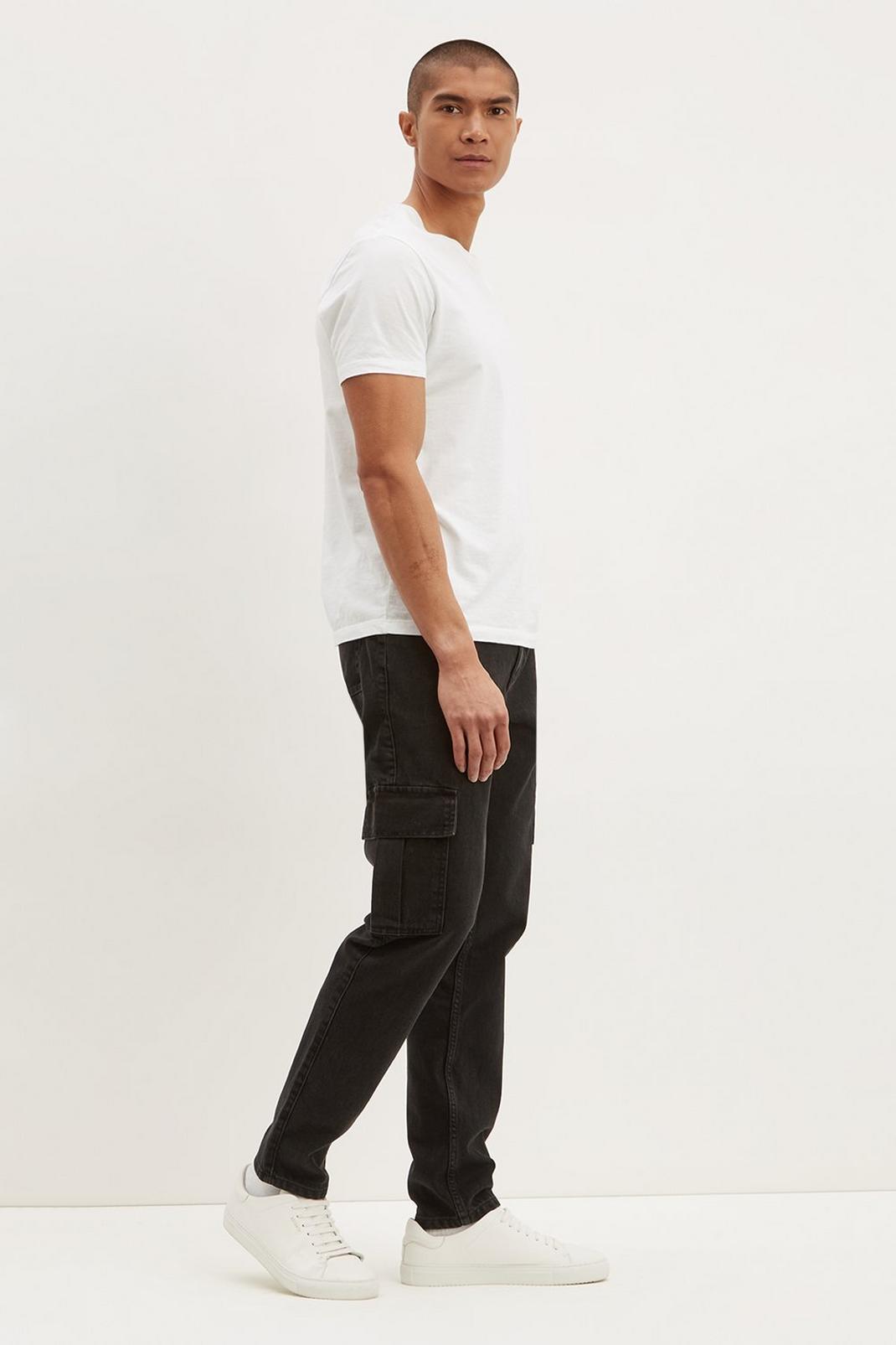 105 Tapered Black Cargo Jeans image number 1