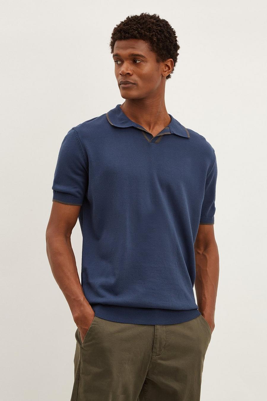Oversized Tipped Open Collar Polo