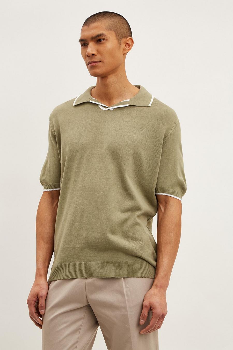 Regular Fit Knitted Tipped Open Collar Polo
