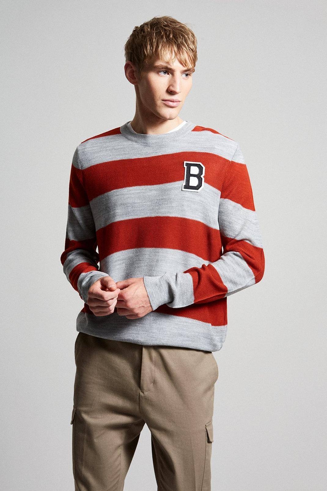 427 Long Sleeve Block Stripe Crew With Badge image number 1