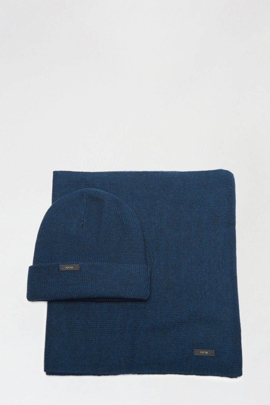 148 1904 Navy Merino Blend Beanie And Scarf Gift Set image number 1