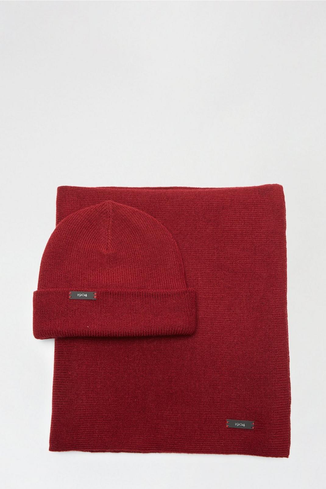 157 1904 Red Merino Blend Beanie And Scarf Gift Set image number 1