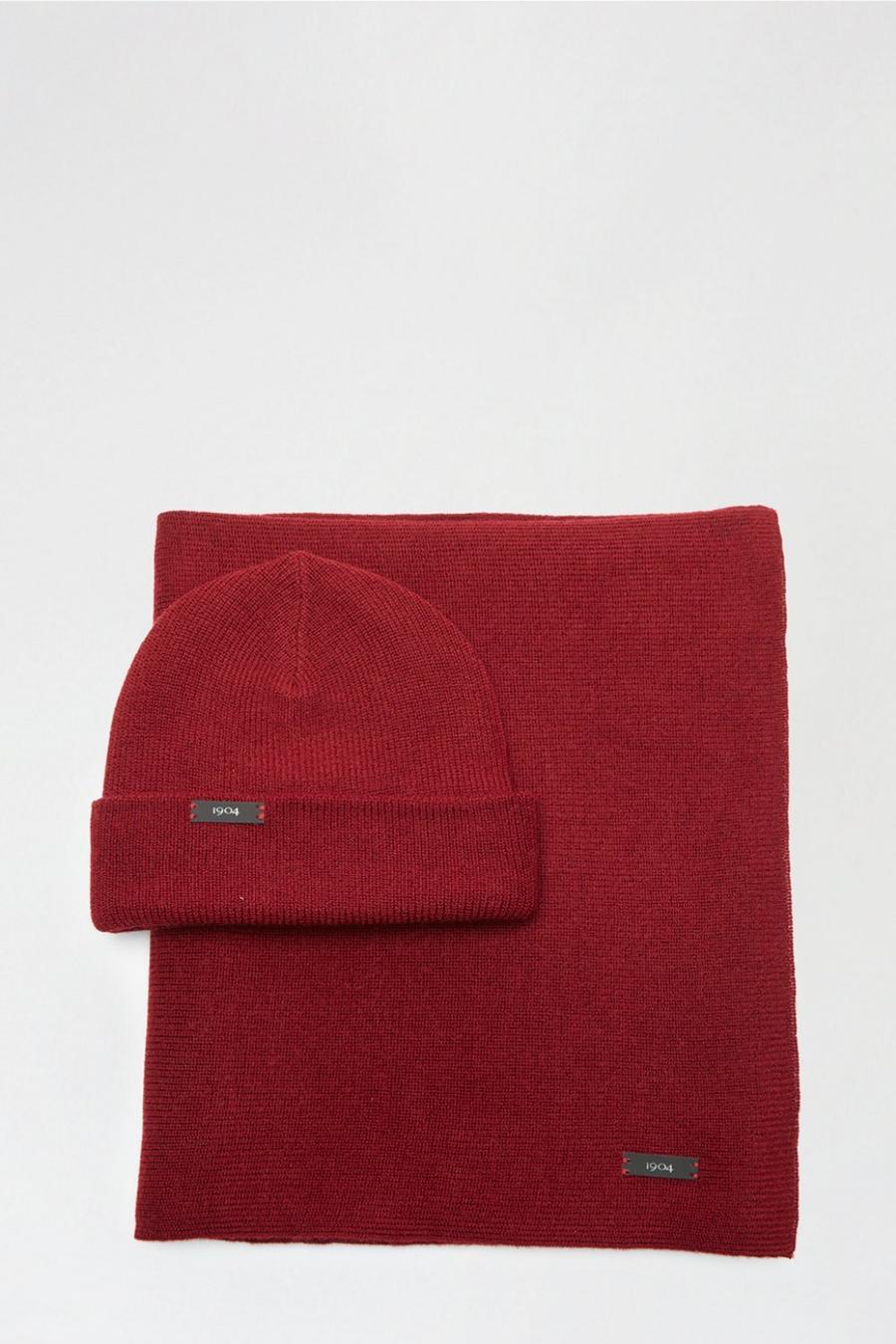 1904 Red Merino Blend Beanie And Scarf Gift Set