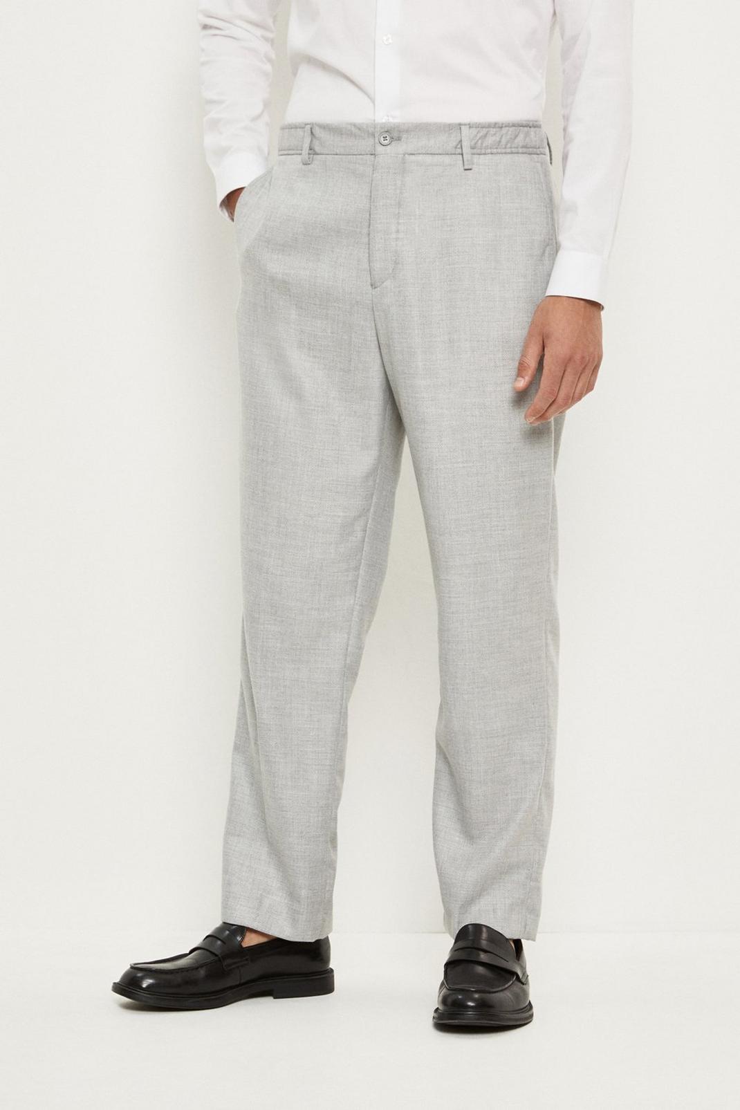Light grey Slim Fit Texture Elasticated Suit Trouser image number 1