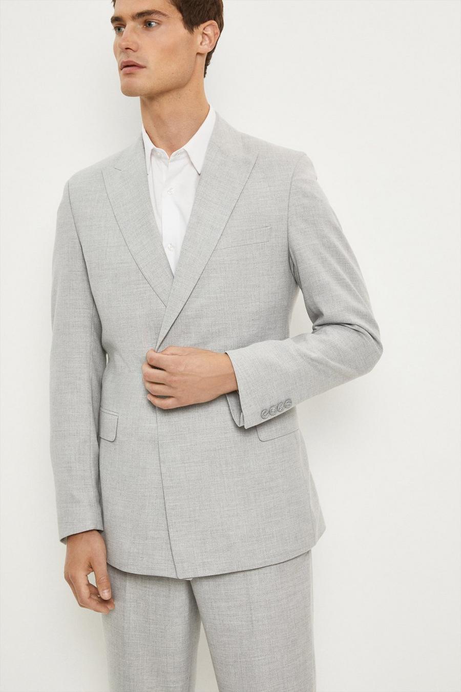 Relaxed Fit Grey Textured Three-Piece Suit