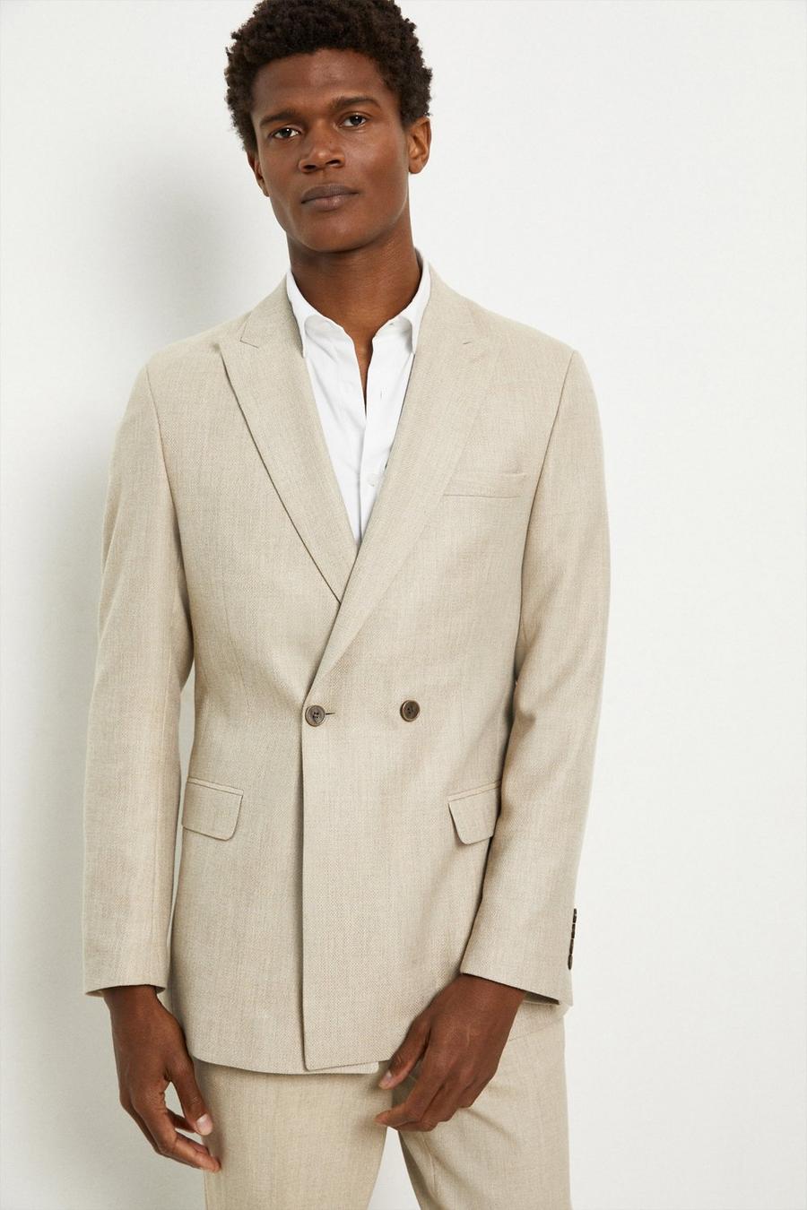Relaxed Fit Texture Double Breasted Suit Jacket