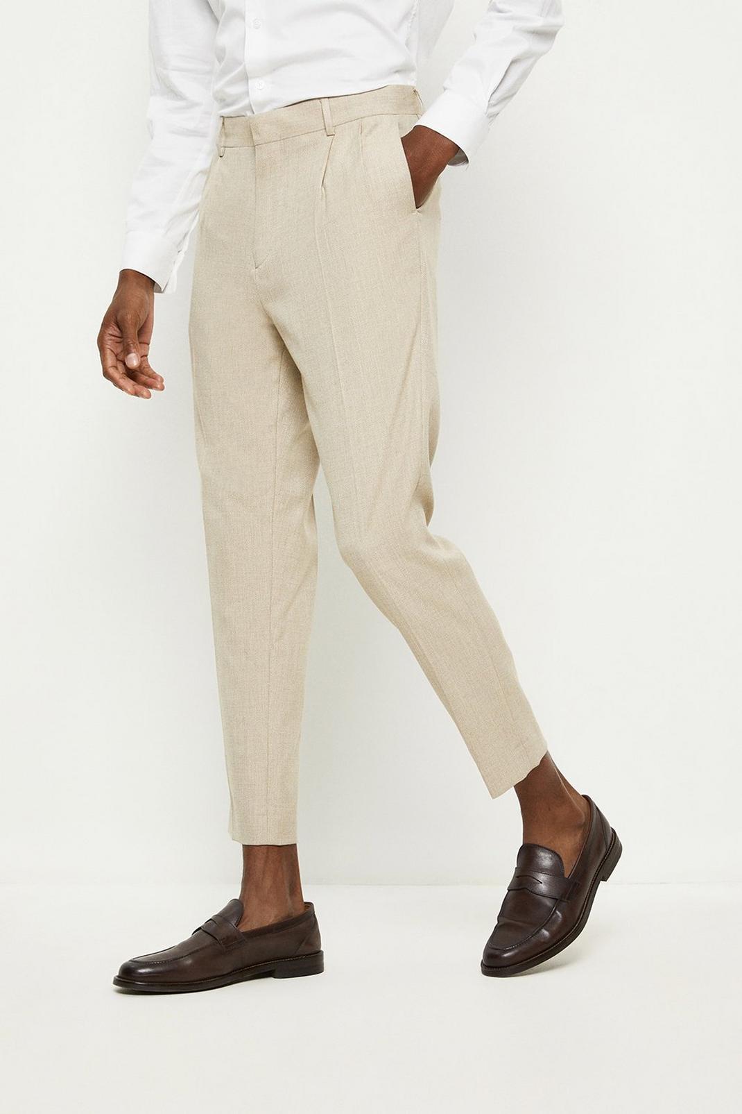 Stone Tapered Fit Texture Pleat Trouser image number 1