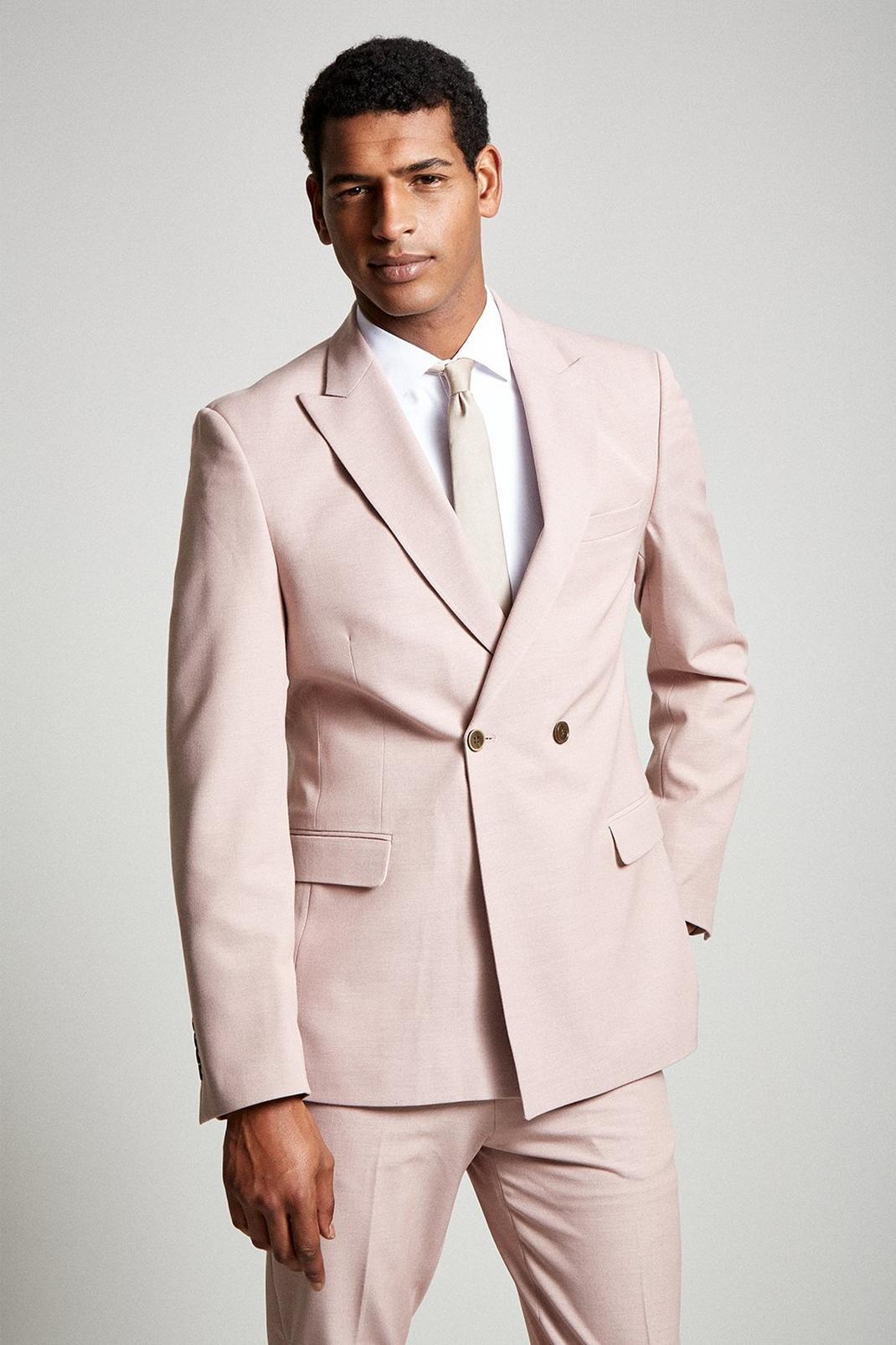 355 Relaxed Fit Pink Stretch Double Breasted Jacket image number 2