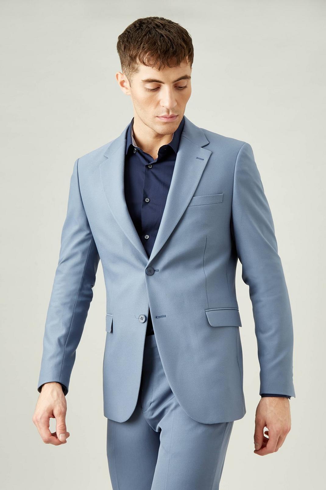 Airforce blue Slim Fit Stretch Blue Suit Jacket image number 1