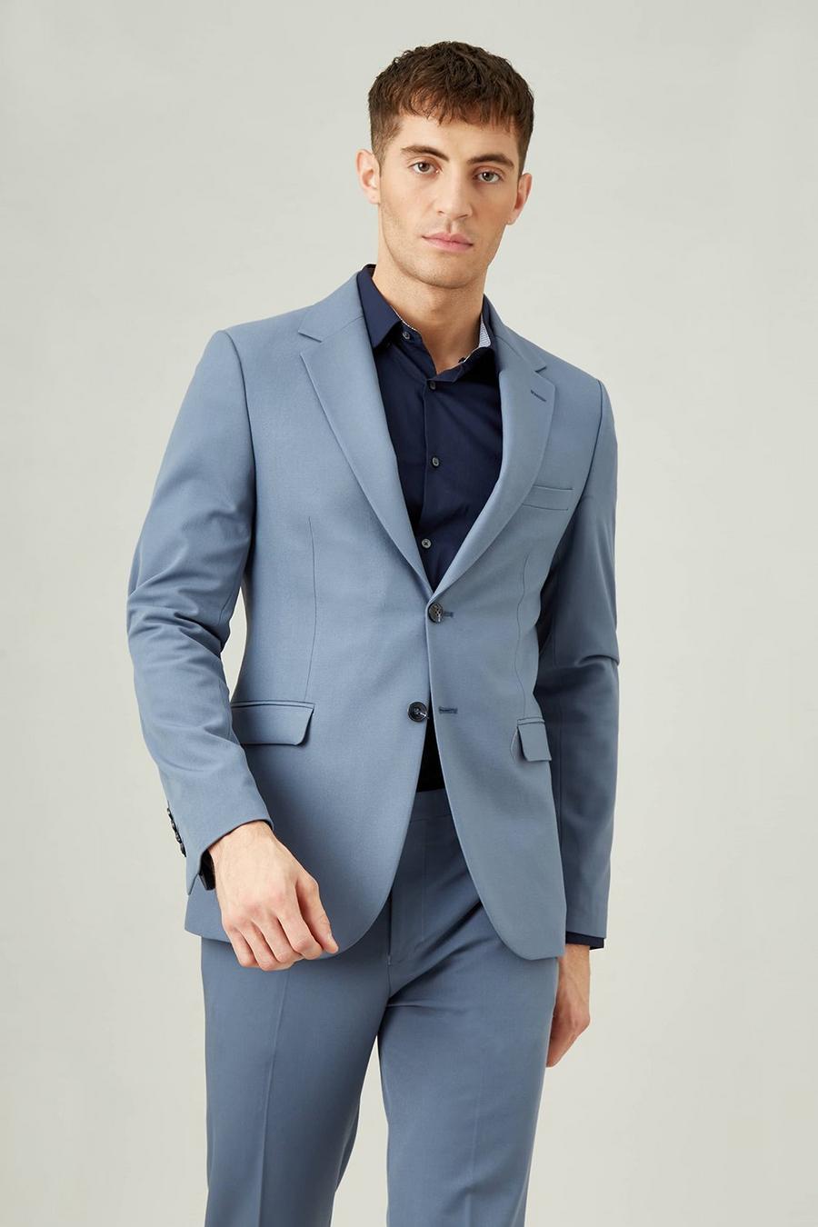 Skinny Fit Stretch Blue Suit Jacket