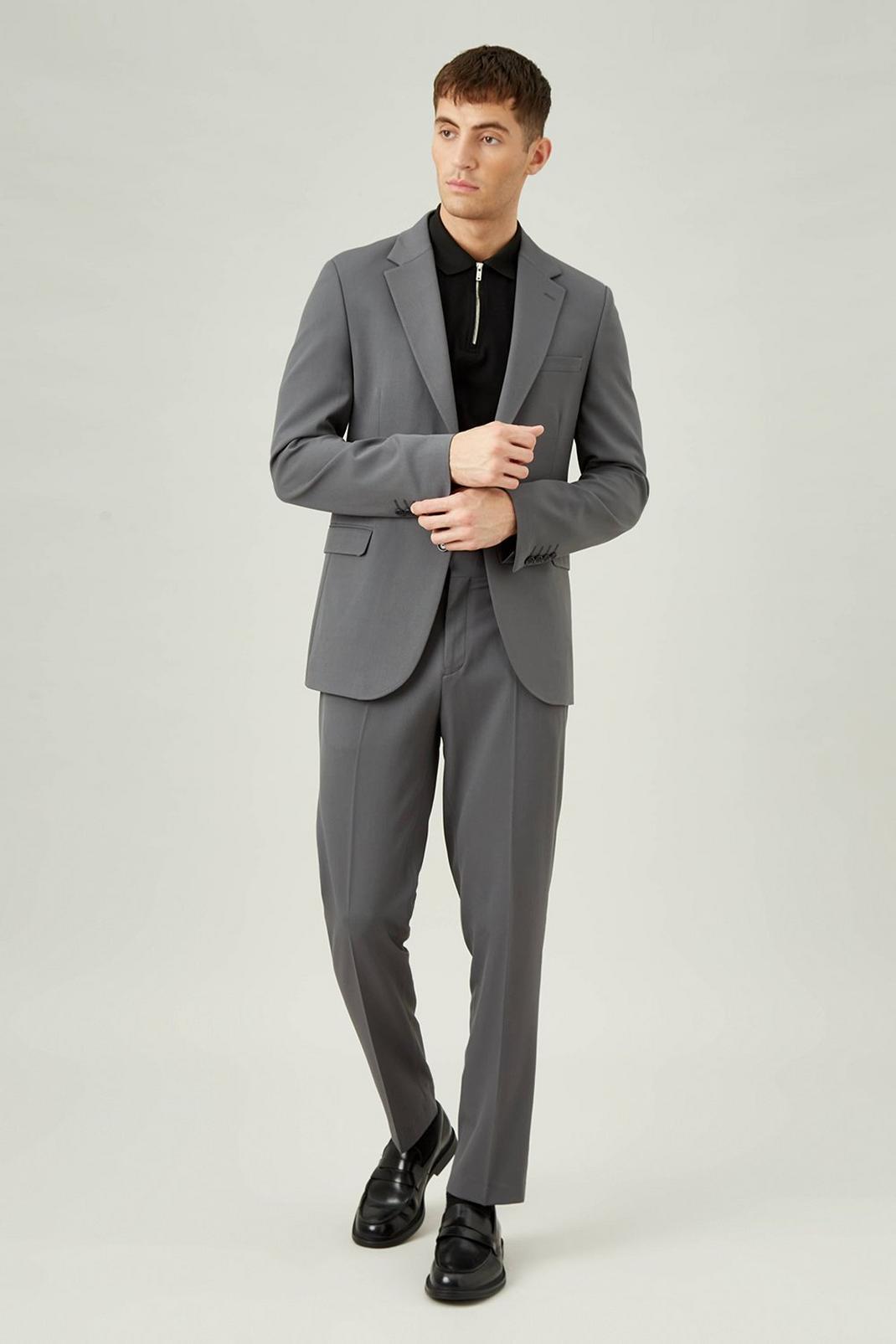 Slim Grey Stretch Plain Two-Piece Suit image number 2