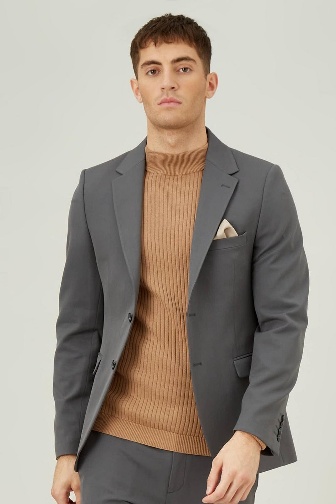 Skinny Fit Stretch Grey Suit Jacket image number 1