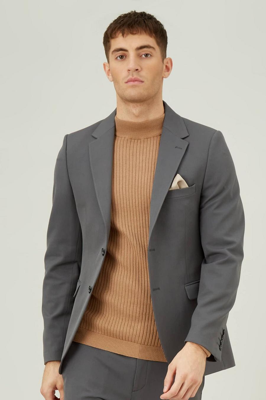 Skinny Fit Stretch Grey Suit Jacket