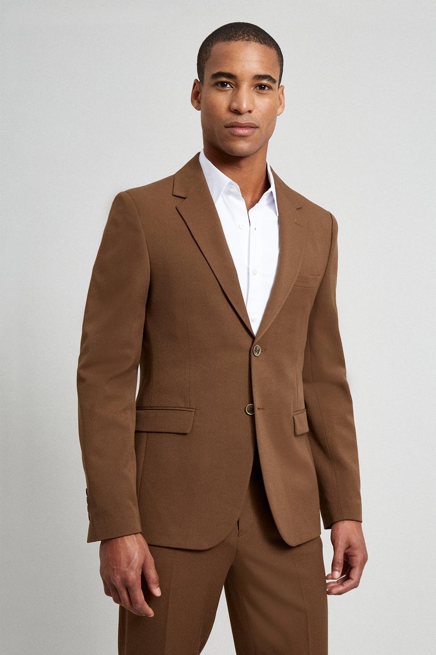 Skinny Fit Brown Stretch Suit Jacket