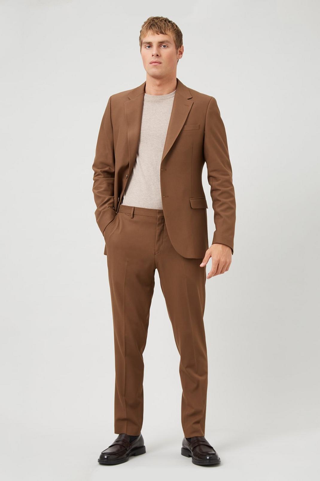 109 Skinny Fit Stretch Dark Earth Suit Trouser image number 1