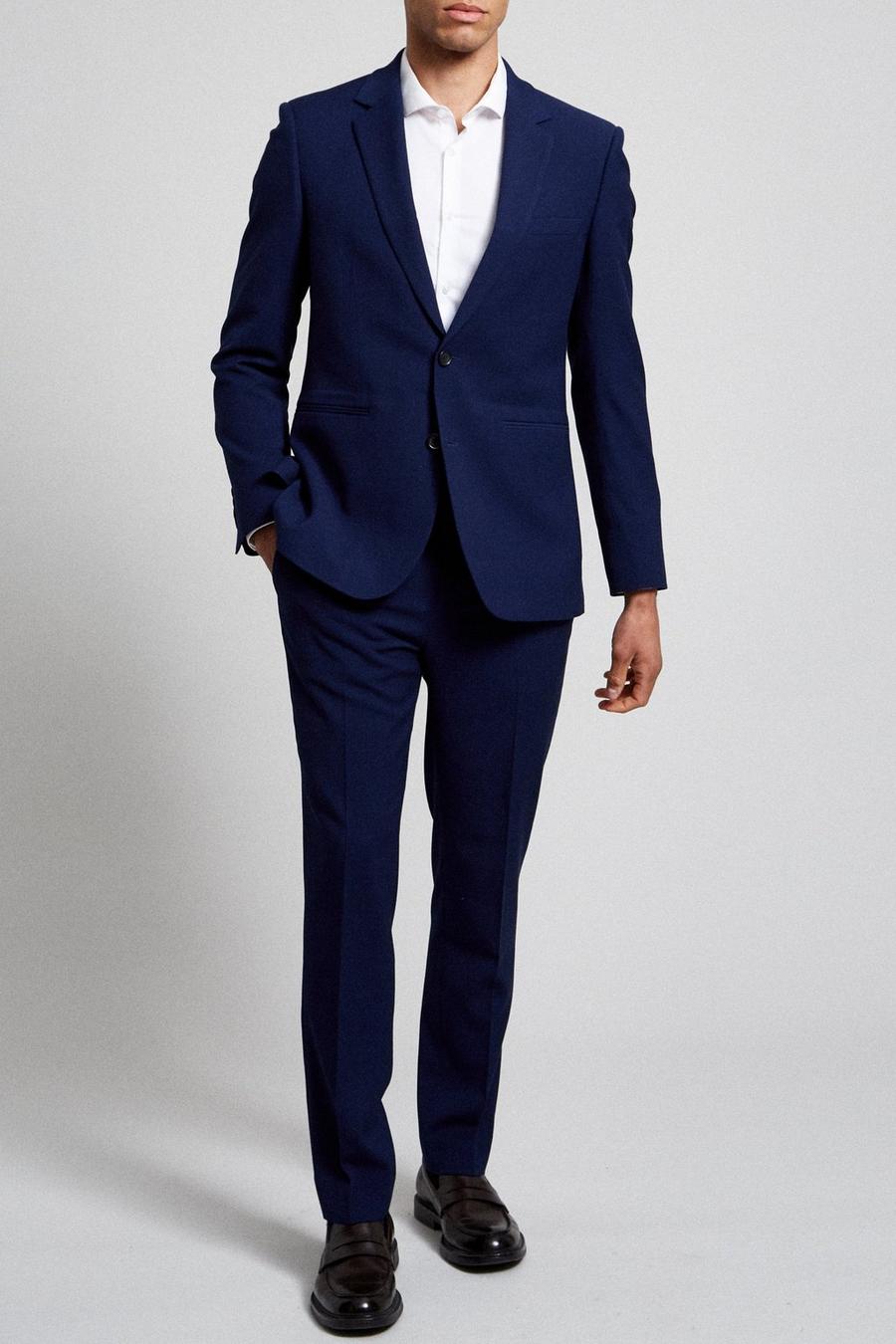 Slim Fit Blue Textured Two-Piece Suit
