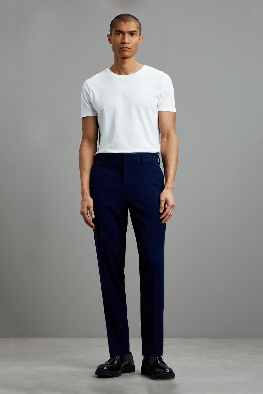 Slim Fit Blue Texture Suit Trousers image number 1
