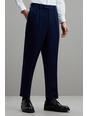 Blue Relaxed Fit Texture Pleat Trouser