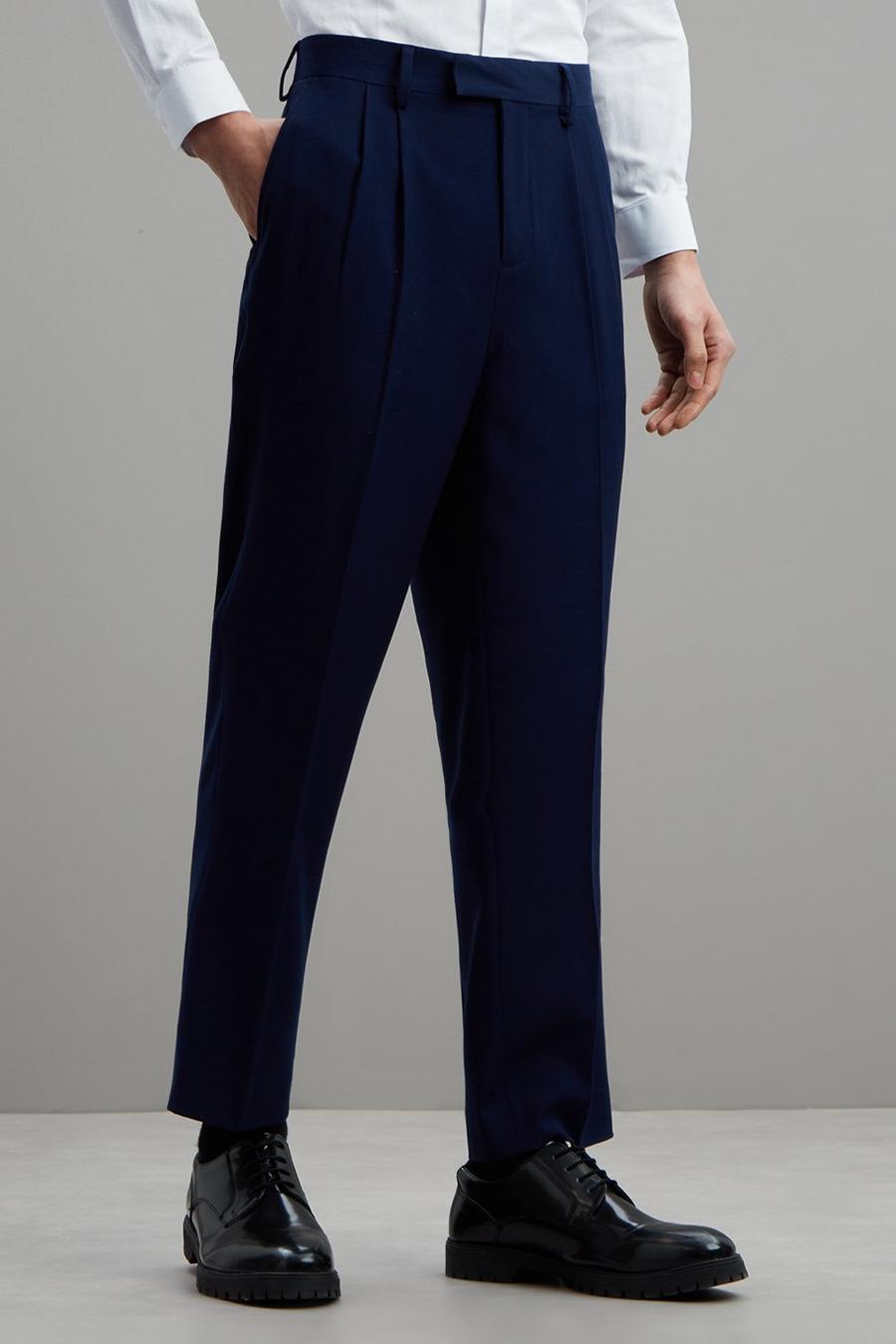 Relaxed Fit Texture Pleated Suit Trousers