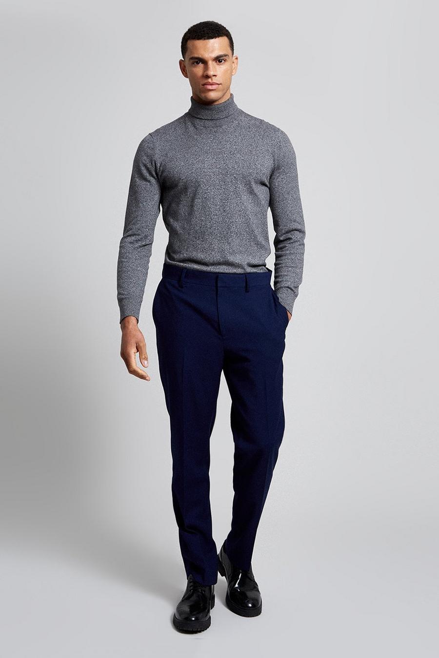 Blue Textured Tailored Fit Suit Trouser