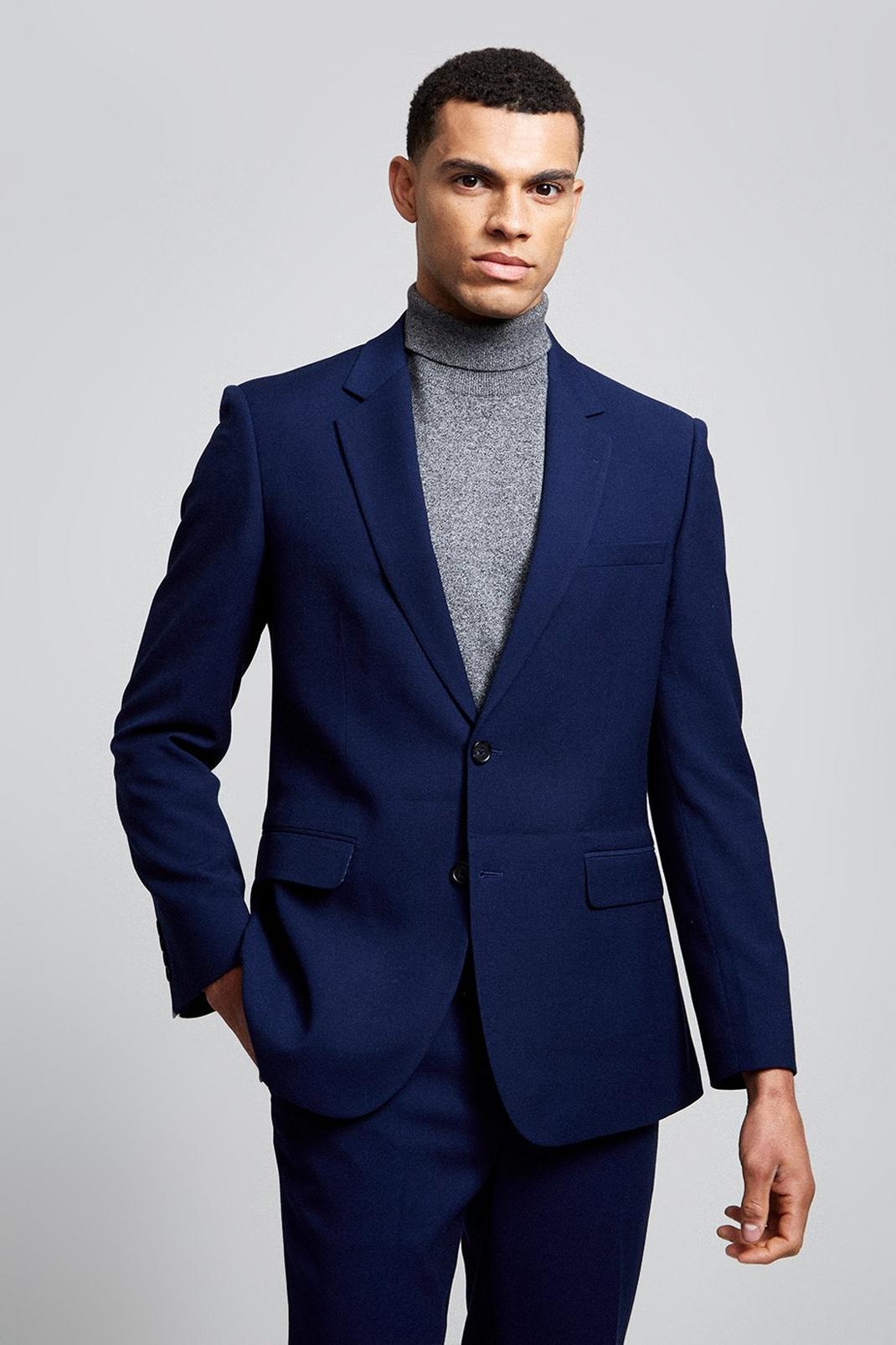 Tailored Fit Blue Texture Suit Blazer image number 1