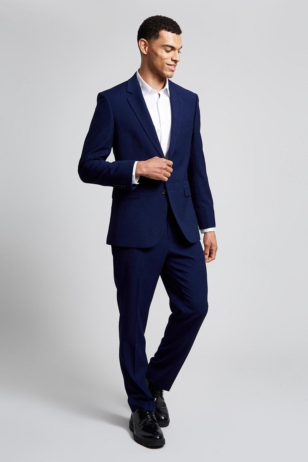 106 Tailored Fit Blue Texture Suit Blazer image number 2