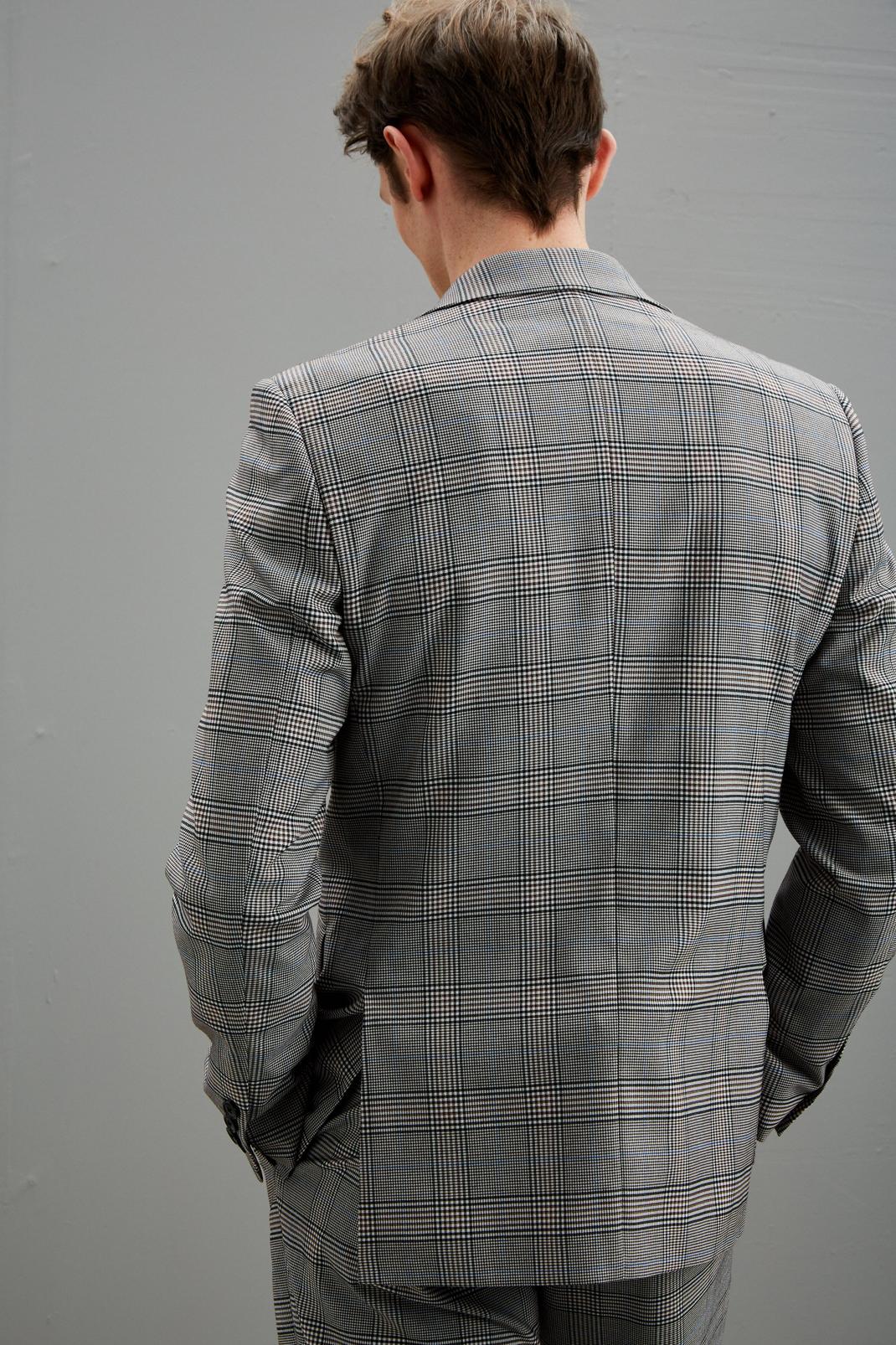 109 Brown Retro Check Slim Fit Suit Blazer image number 2