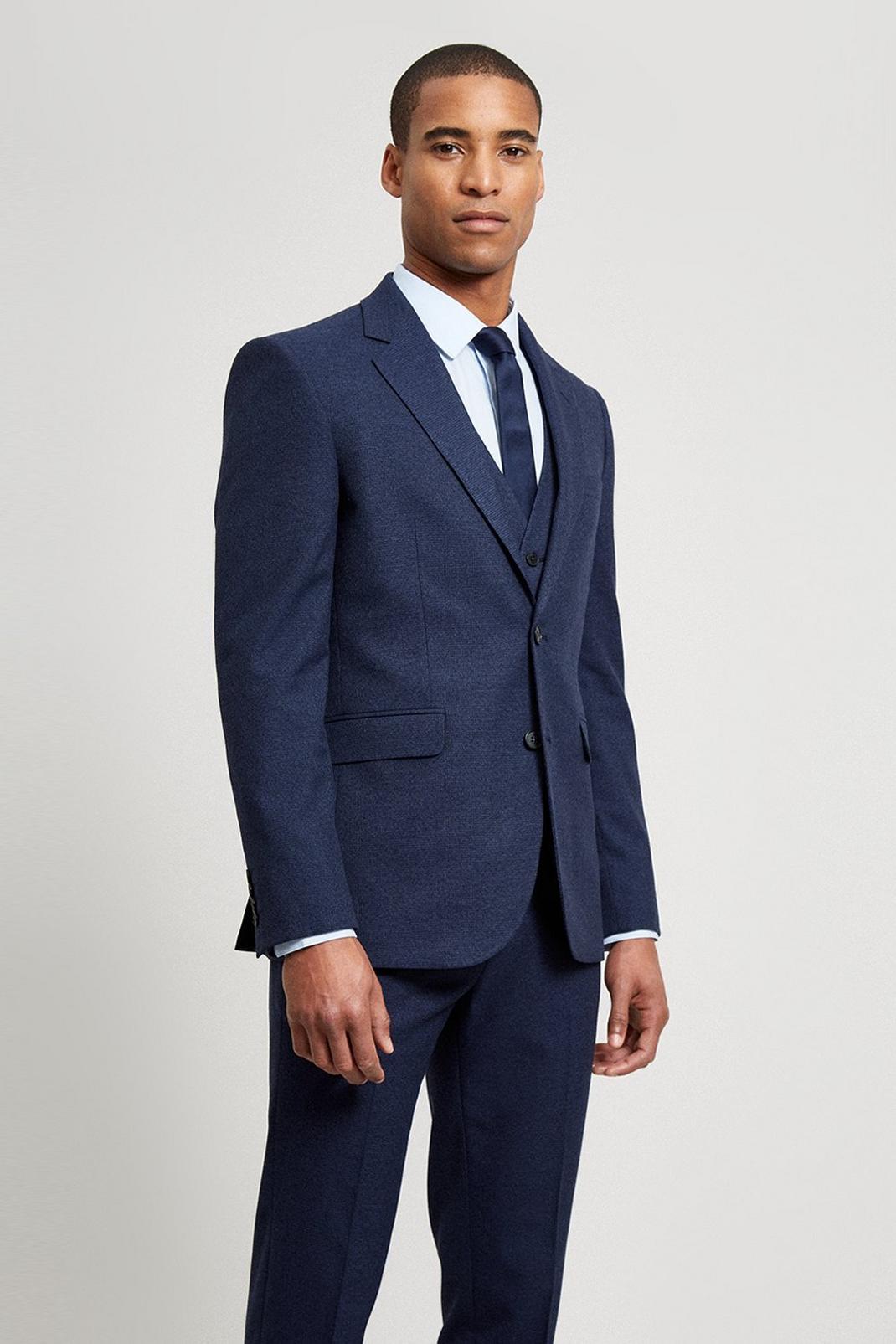 148 Navy Marl Slim Fit Suit Blazer image number 1