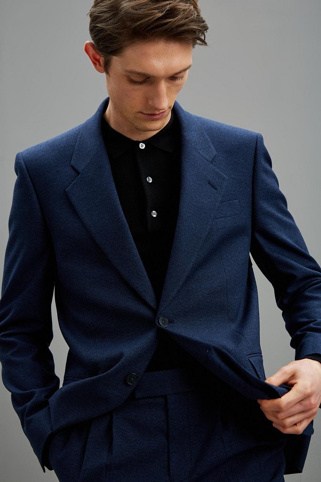 148 Navy Marl Relaxed Fit Suit Blazer image number 1