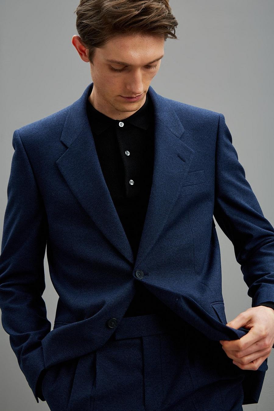 Navy Marl Relaxed Fit Suit Blazer