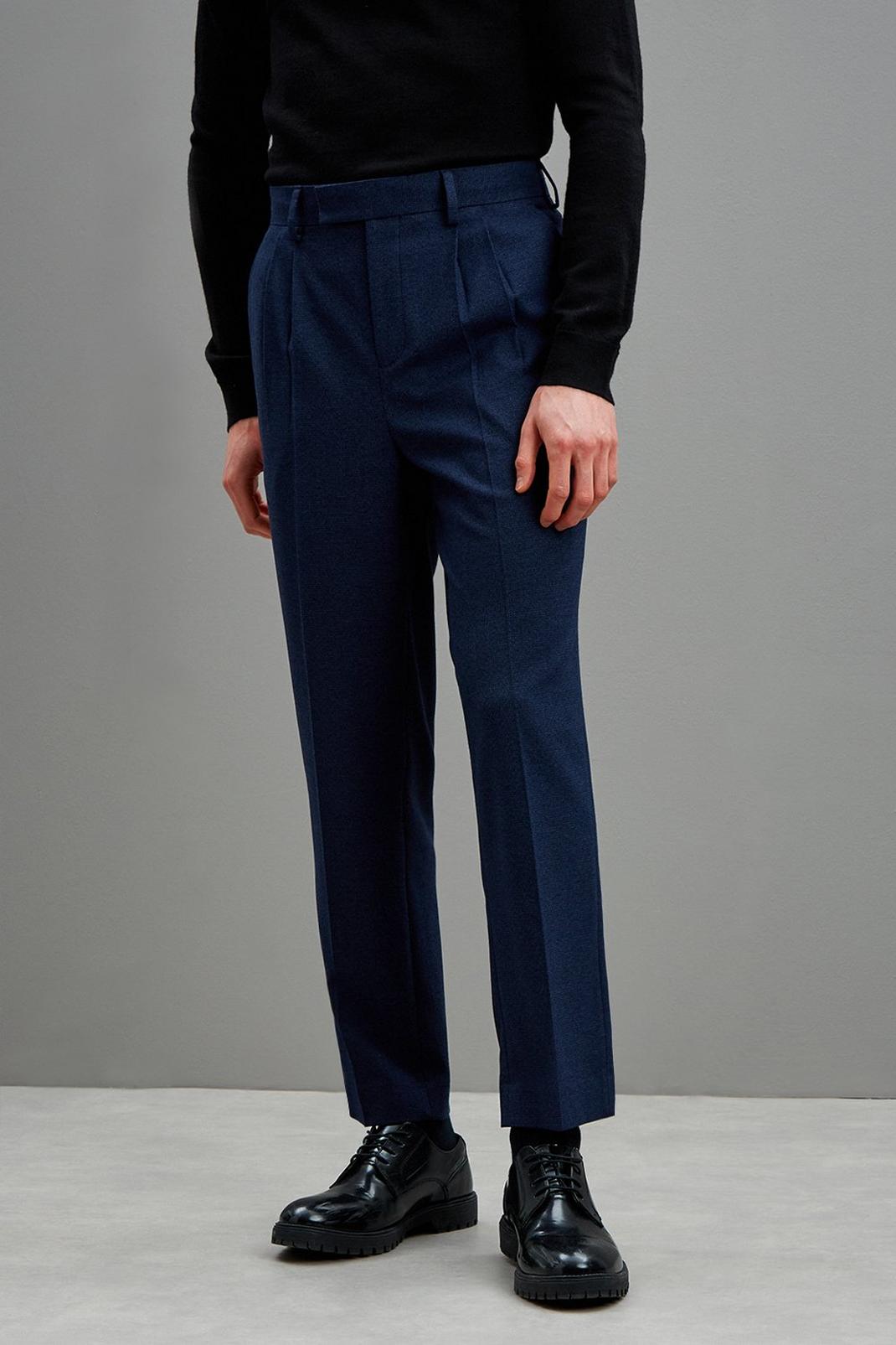 148 Navy Marl Relaxed Pleated Texture Trouser image number 2