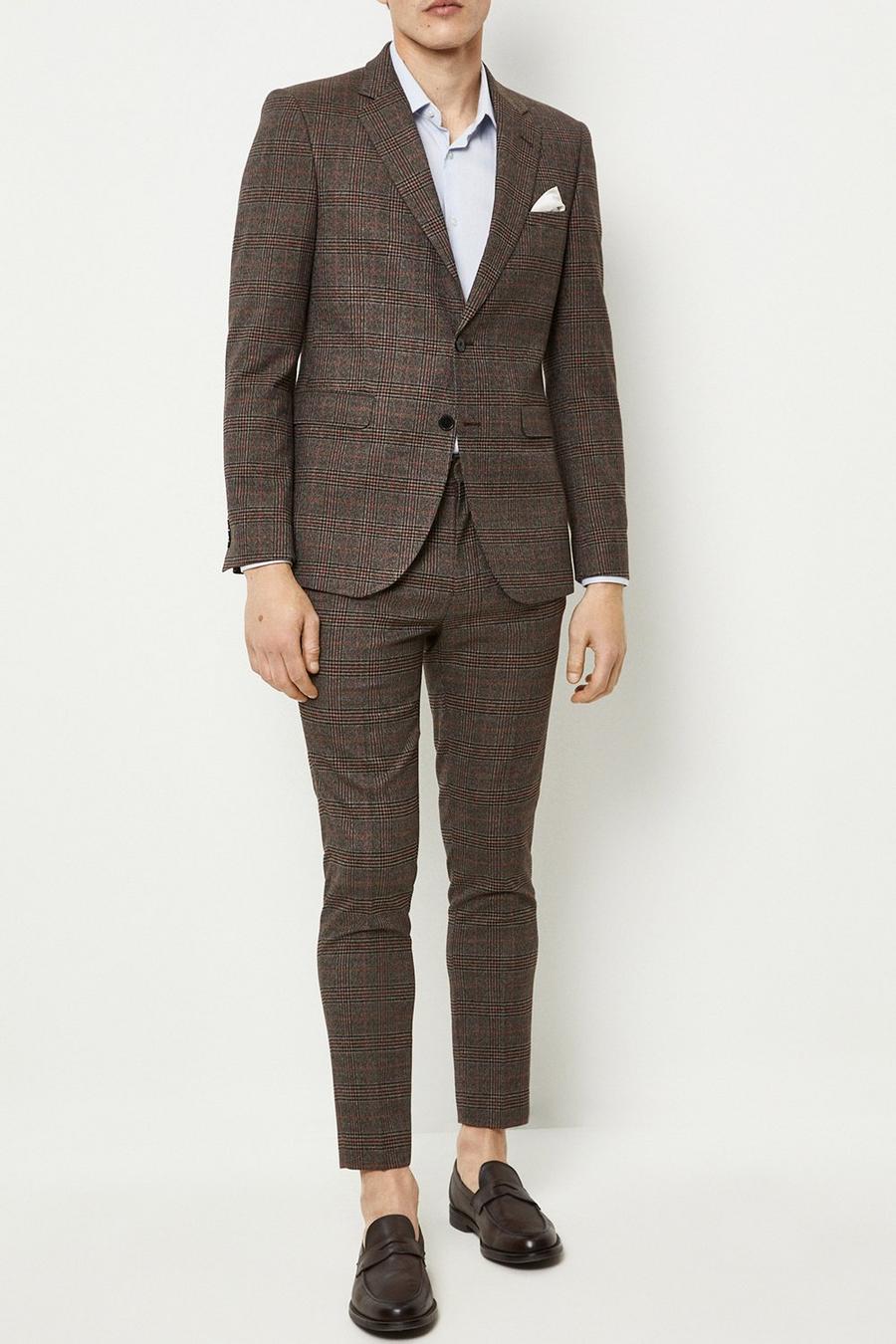 Skinny Fit Brown Highlight Check Three-Piece Suit