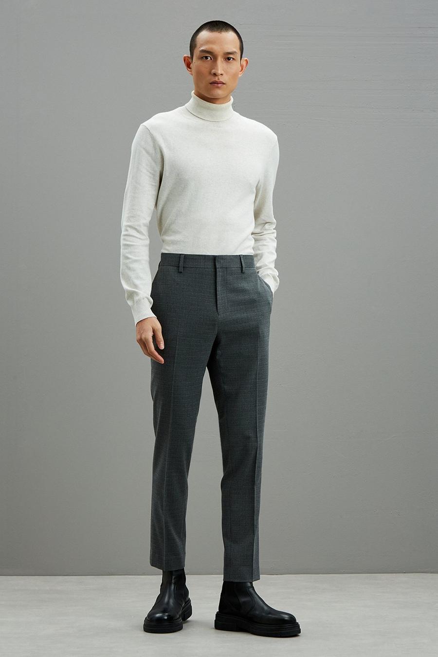 Slim Fit Grey Texture Suit Trouser