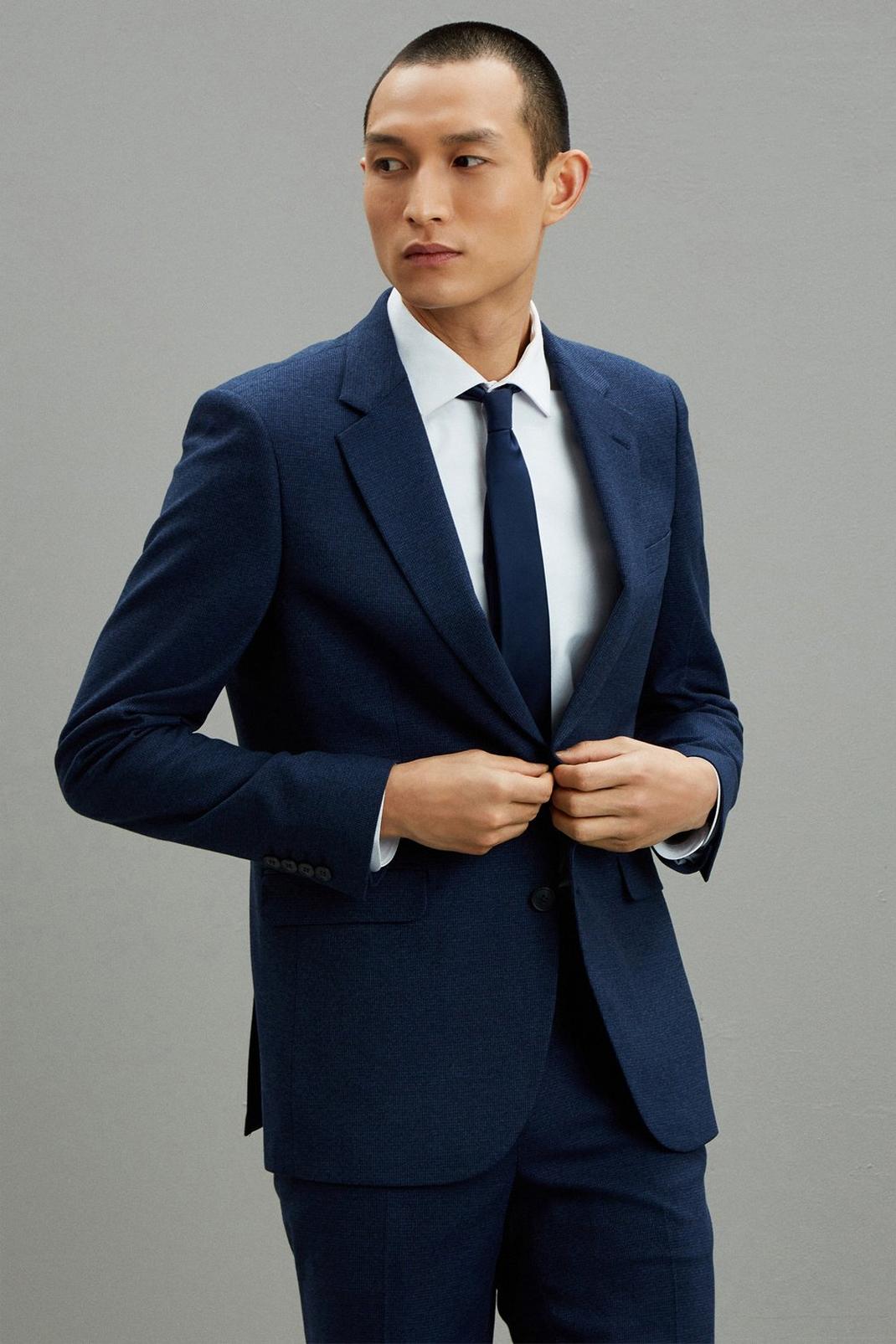 Navy Marl Skinny Fit Two-Piece Suit image number 2