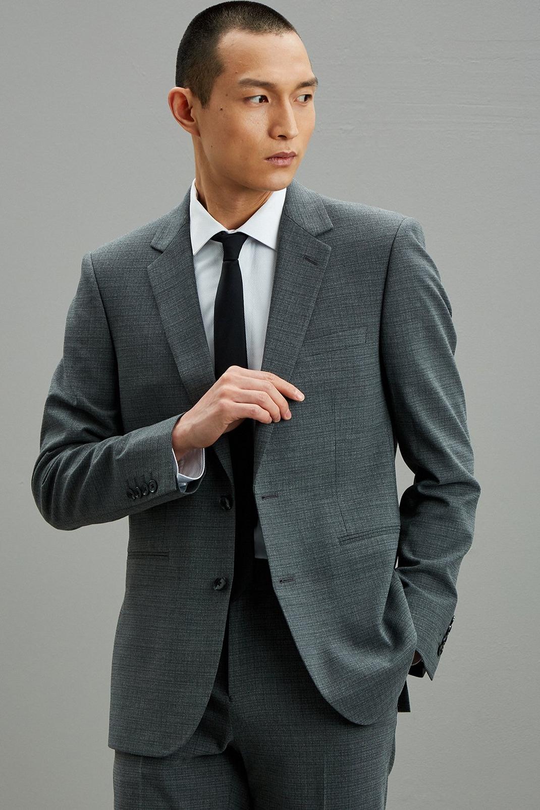 Mid grey Slim Fit Grey Texture Jacket image number 1