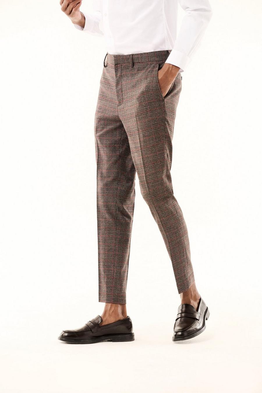 Super Skinny Fit Brown Highlight Check Suit Trouser