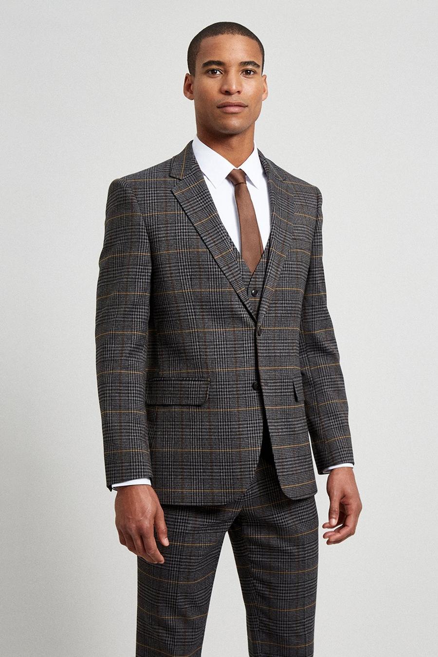 Tailored Fit Brown Saddle Check Jacket