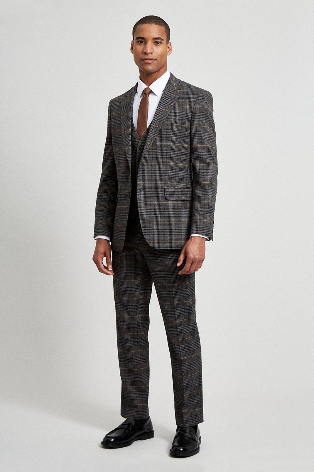 131 Brown Saddle Check Tailored Suit Waistcoat image number 2