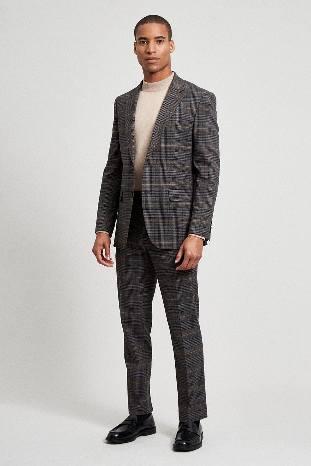 131 Brown Saddle Check Tailored Fit Suit Trouser image number 2