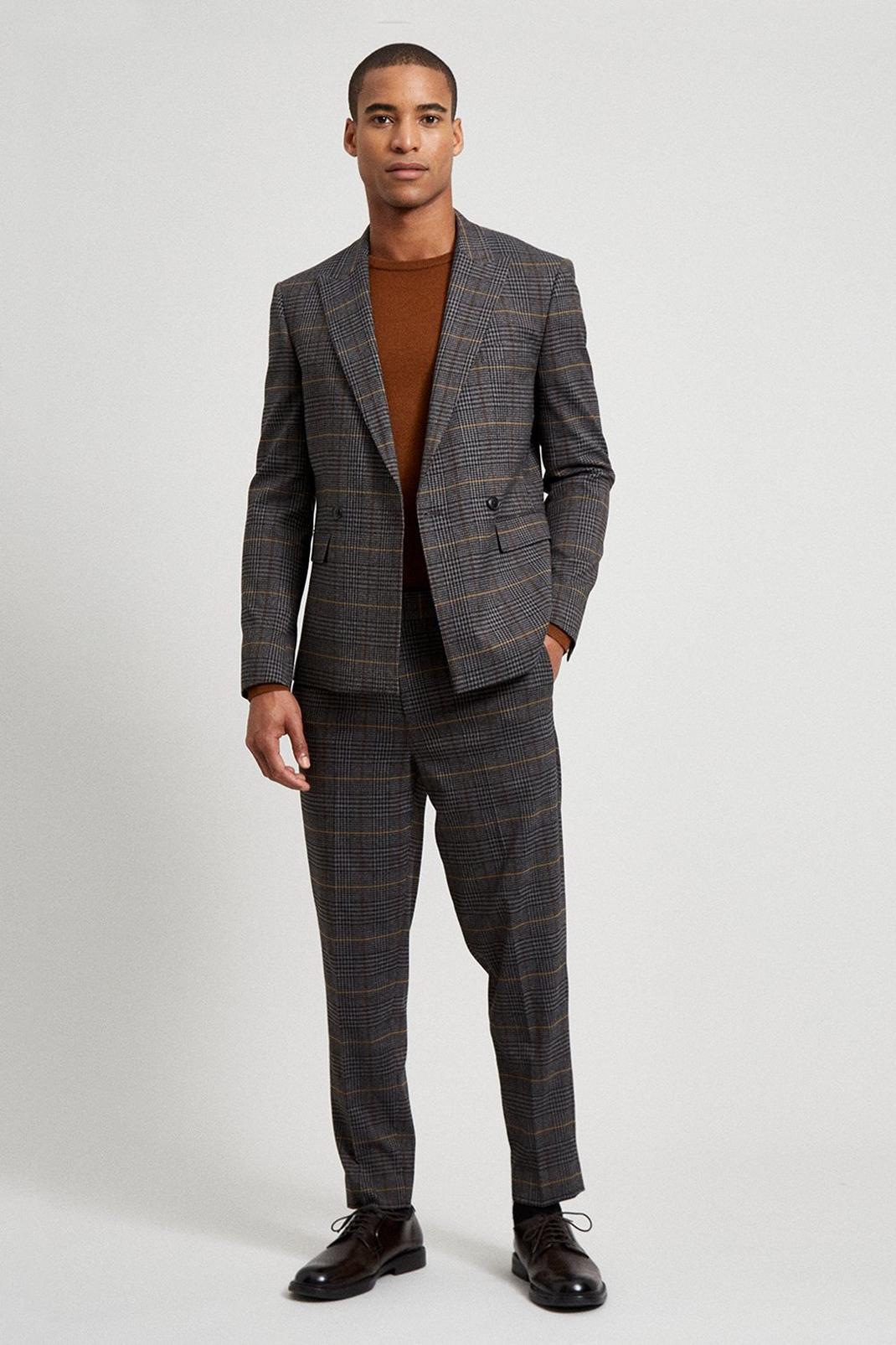 131 Brown Saddle Check Tapered Suit Trouser image number 1