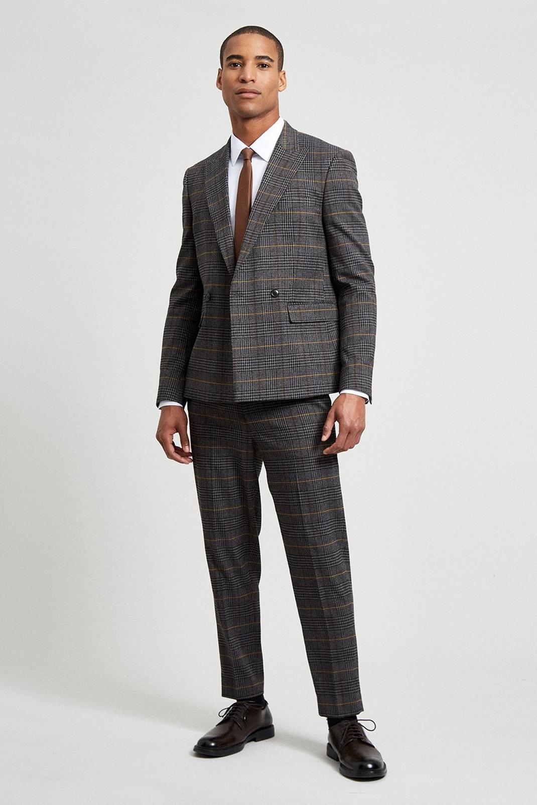 131 Grey Saddle Check Tapered Suit Trouser image number 2