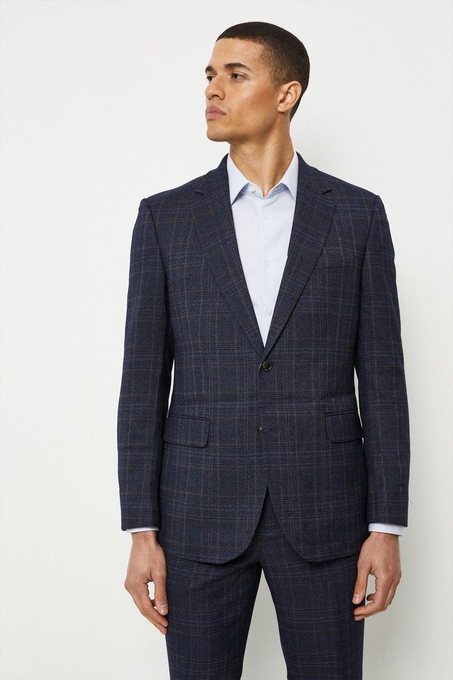 Tailored Fit Navy Heritage Check Suit Jacket