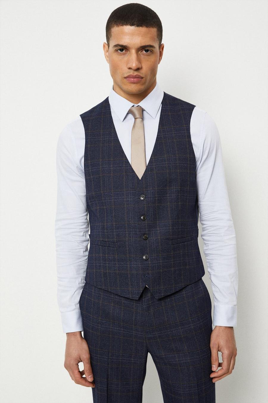 Tailored Fit Navy Heritage Check Waistcoat