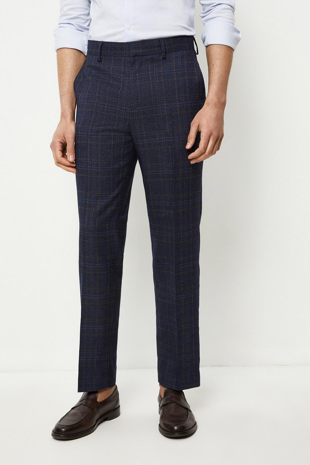 Mid blue Tailored Fit Navy Heritage Check Trouser image number 1
