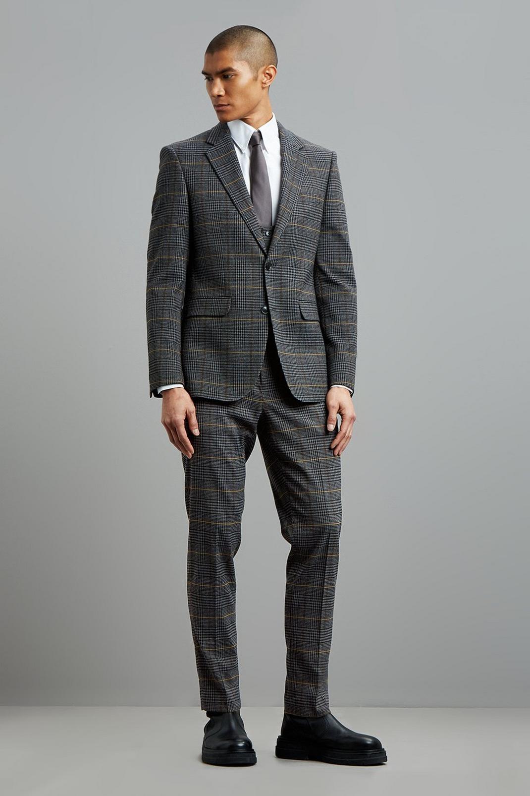 Tan Highlight Check Slim Two-Piece Suit image number 2