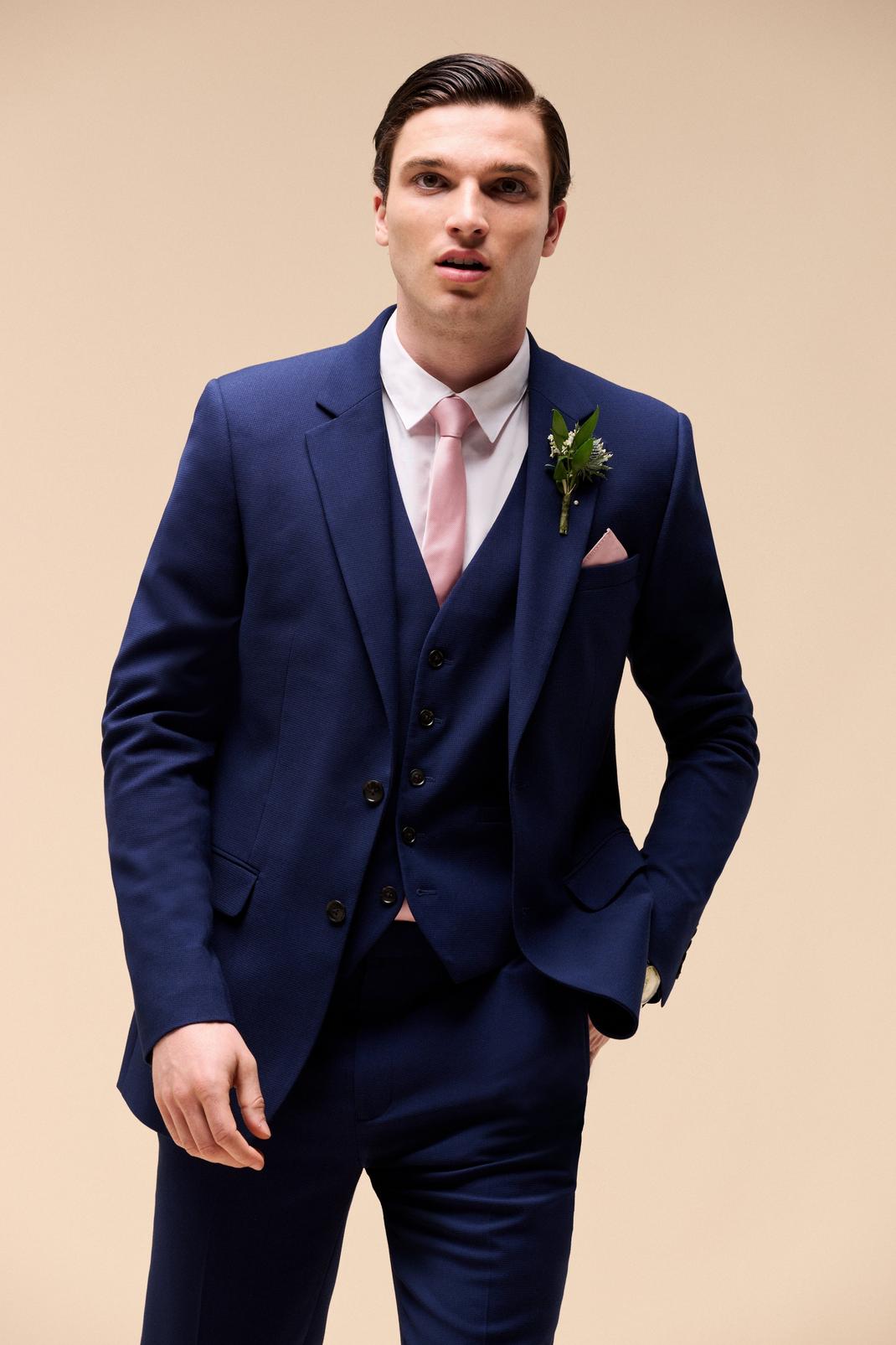 148 Navy Texture Skinny Fit Suit Jacket image number 2