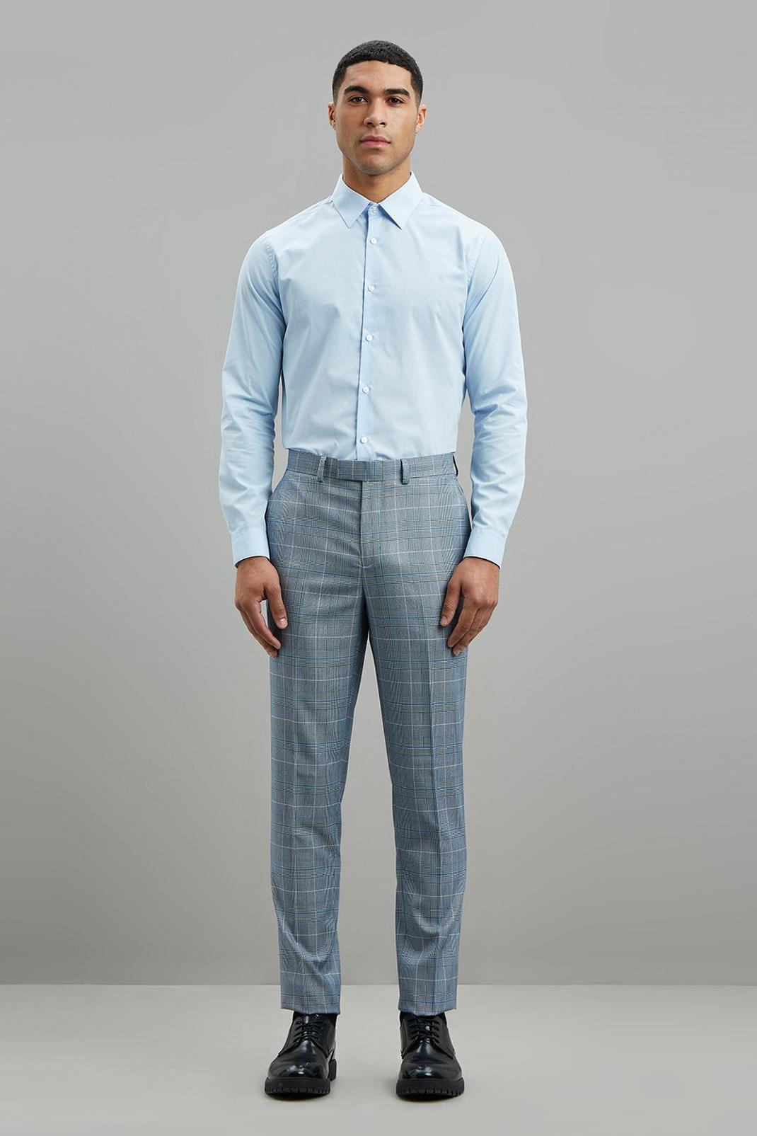Light Blue Pow Check Slim Fit Suit Trouser image number 1